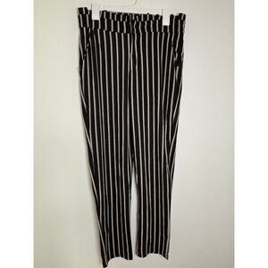 Ana‎ & Kate Womens Black White Striped Elastic Waist Tapered Pants Size Large